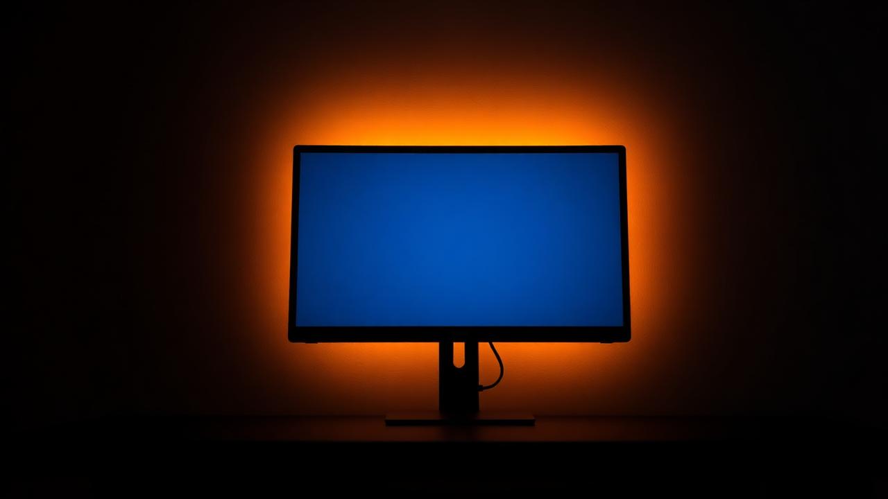 Monitor with bias lighting glow behind it