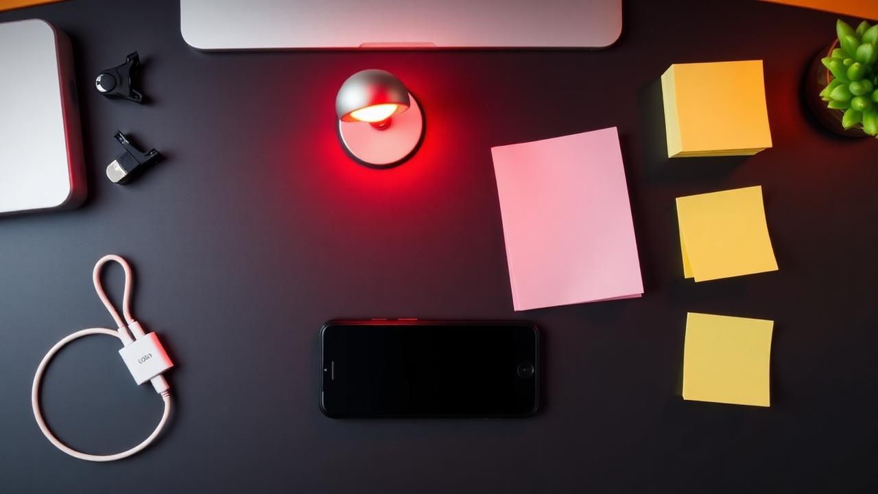 Cheap desk gadgets under $10 arranged on a dark workspace with warm orange lighting